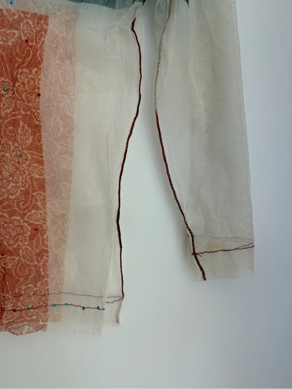 Vintage Rozae Nichols 90s sheer net mesh button up blouse with beaded details - Picture 6 of 7